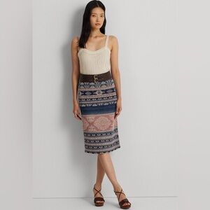 NWT Lauren Ralph Lauren Women's Geo-Motif Linen-Cotton Pencil Skirt
